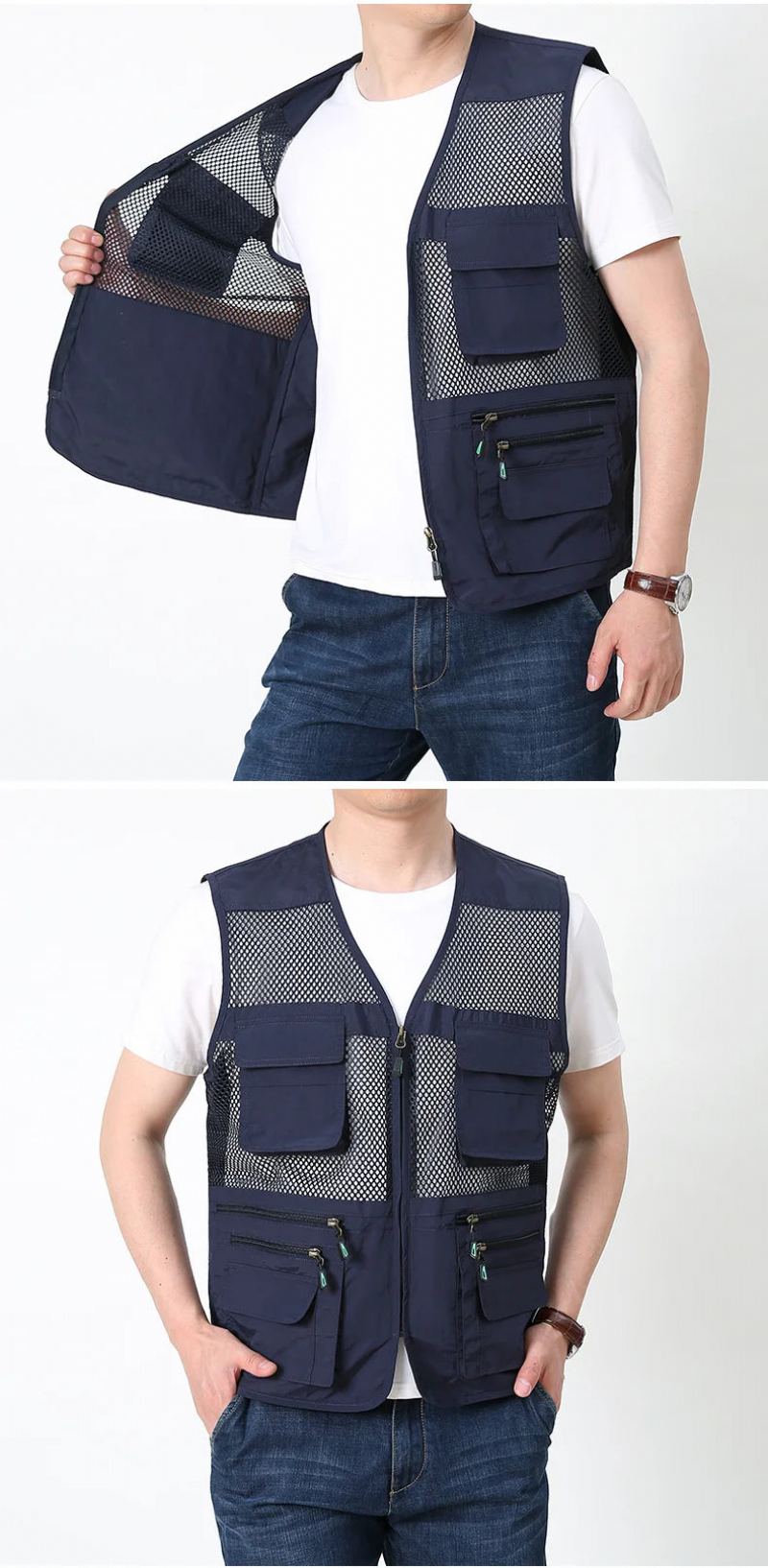 Gilet D'été En Maille Fine Vestes D'extérieur Sans Manches Vêtements De Travail Tactiques Décontractés Gilets De Camping - Noir