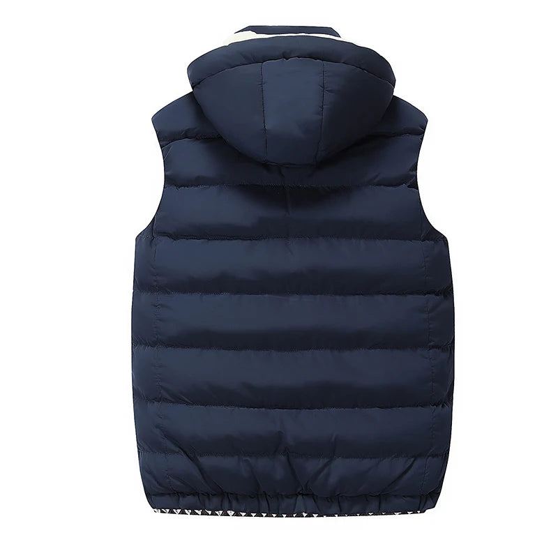 Gilet D'hiver Pour Hommes Décontracté Sans Manches Chaud Pardessus Chapeau Détachable - Noir