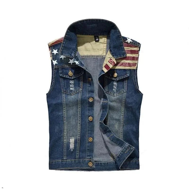 Gilet En Jean Pour Hommes Veste Sans Manches Manteau Rétro Streetwear Décontracté - Bleu