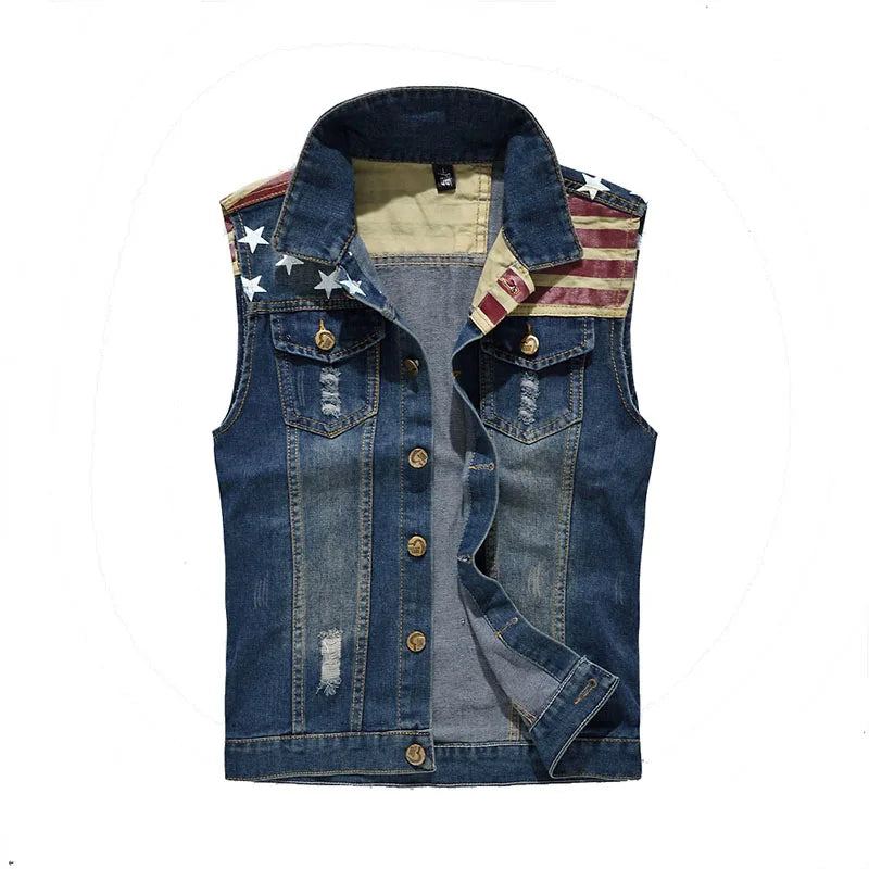 Gilet En Jean Pour Hommes Veste Sans Manches Manteau Rétro Streetwear Décontracté - Bleu