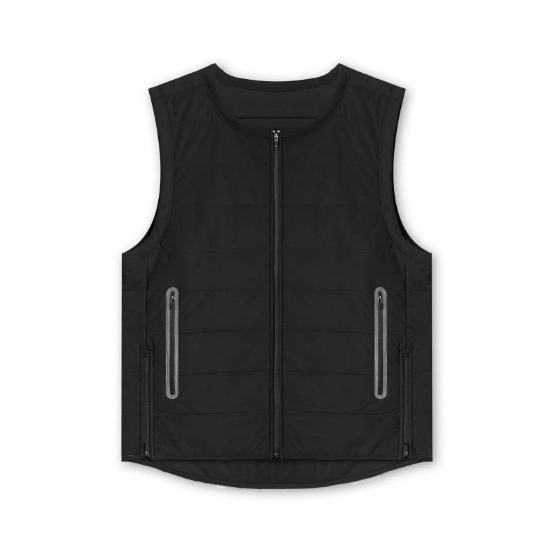 Gilet De Sport Décontracté À Col Rond Pour Homme Veste À Fermeture Éclair Automne Et Hiver - Noir