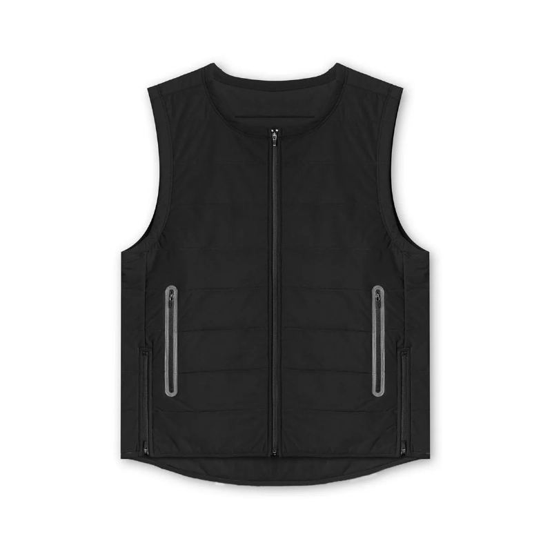 Gilet De Sport Décontracté À Col Rond Pour Homme Veste À Fermeture Éclair Automne Et Hiver - Noir