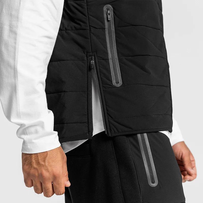 Gilet De Sport Décontracté À Col Rond Pour Homme Veste À Fermeture Éclair Automne Et Hiver - Noir