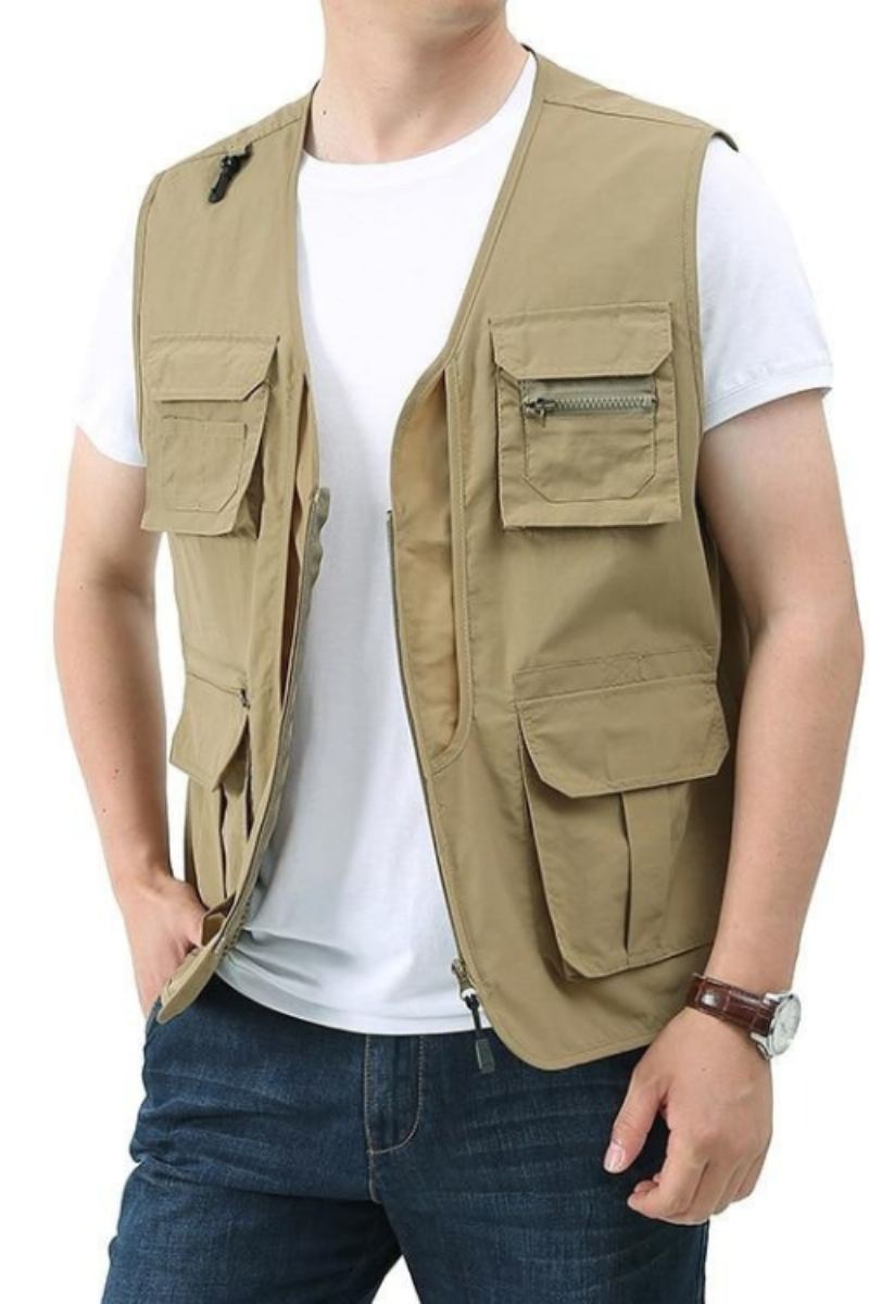 Gilets Classiques D'été Pour Hommes Gilet En Maille Multi-poches Respirant Vestes Sans Manches