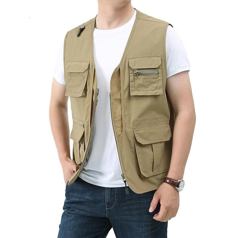 Gilets Classiques D'été Pour Hommes Gilet En Maille Multi-poches Respirant Vestes Sans Manches - Vert