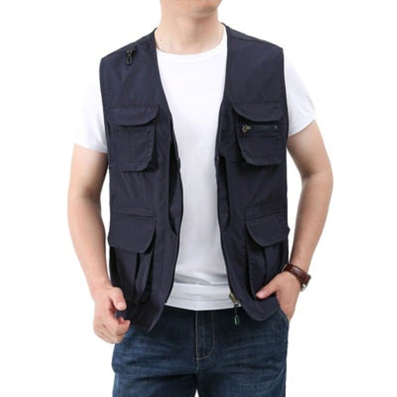 Gilets Classiques D'été Pour Hommes Gilet En Maille Multi-poches Respirant Vestes Sans Manches - Vert