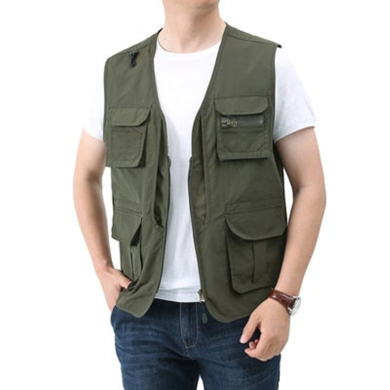 Gilets Classiques D'été Pour Hommes Gilet En Maille Multi-poches Respirant Vestes Sans Manches - Vert