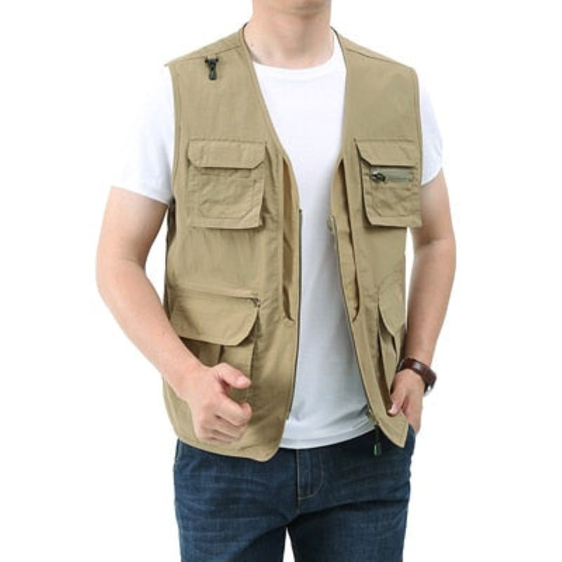 Gilets Classiques D'été Pour Hommes Gilet En Maille Multi-poches Respirant Vestes Sans Manches - Vert