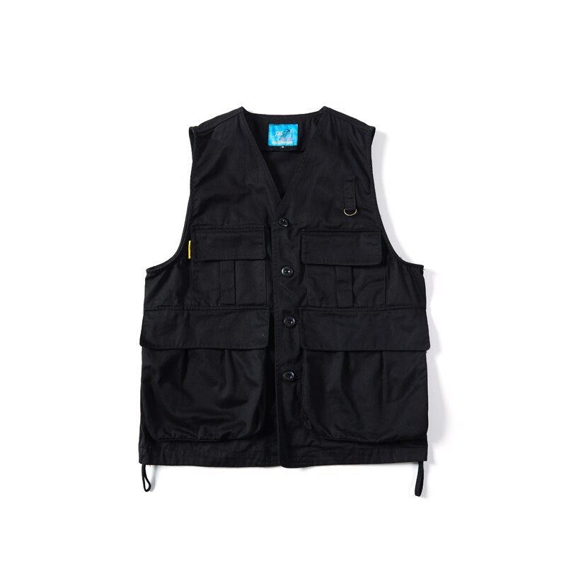 Gilets Pour Hommes Multi-poches Tourisme Gilet Pêche Journaliste Veste Sans Manches Jeunesse Loisirs Manteau - Noir