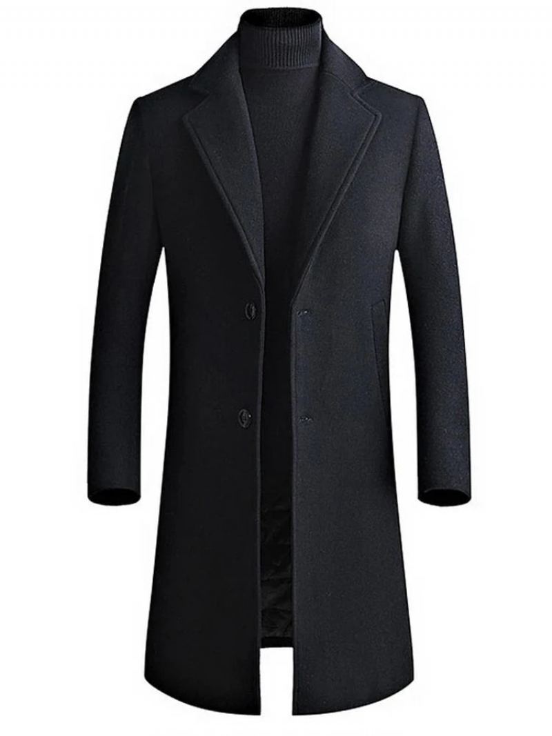 Hiver Boutique Laine Hommes Long Manteau Chaud Épais Formel Affaires Solide Mâle Veste - Noir