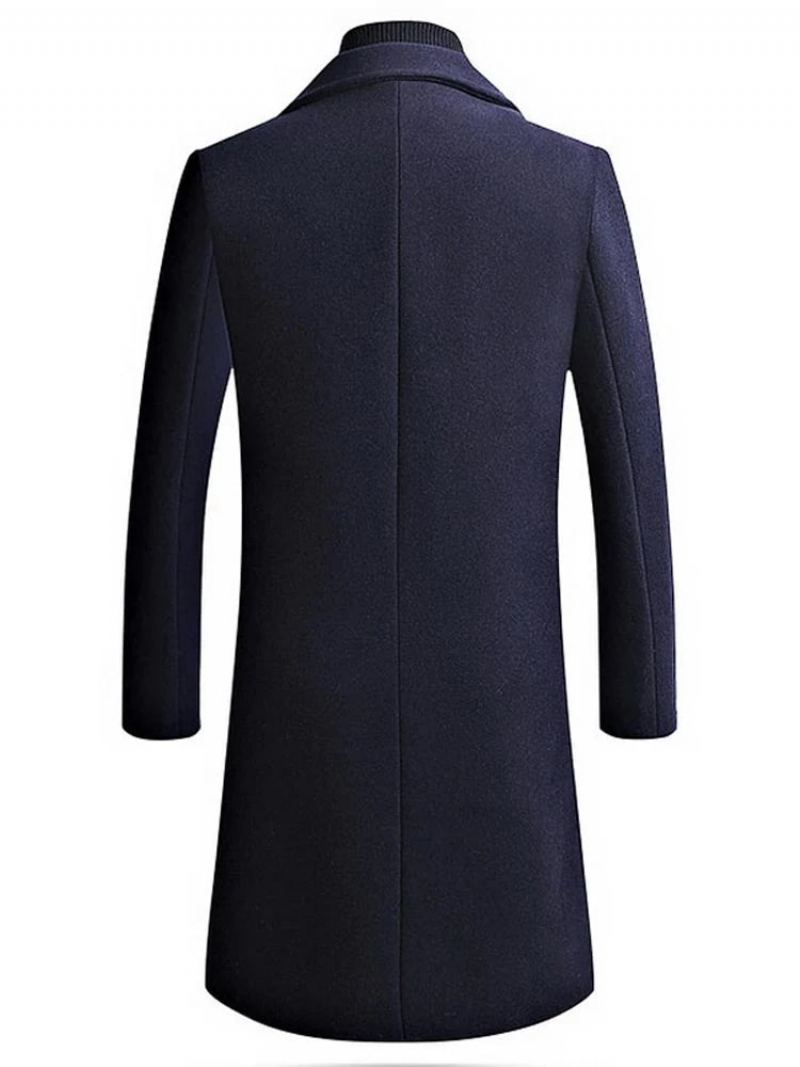 Hiver Boutique Laine Hommes Long Manteau Chaud Épais Formel Affaires Solide Mâle Veste - Noir