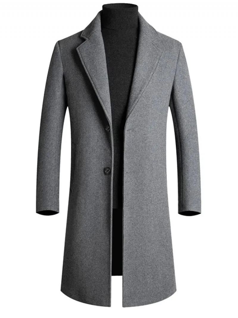 Hiver Boutique Laine Hommes Long Manteau Chaud Épais Formel Affaires Solide Mâle Veste - Noir