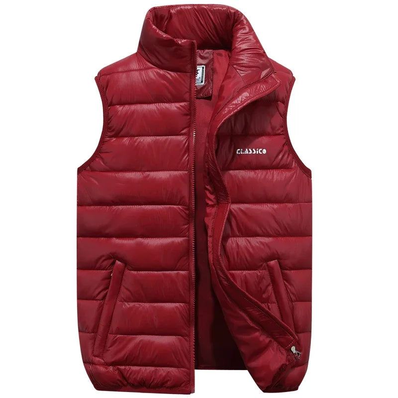 Hiver Hommes Coton Rembourré Gilet Automne Décontracté Chaud Léger Sans Manches Veste Mâle - Rouge