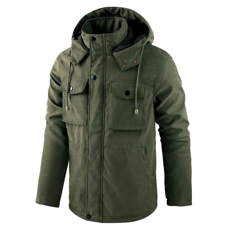 Hiver Hommes Épais Chaud Polaire Parka Veste À Capuche Coupe-vent Manteau Homme - Bleu Foncé