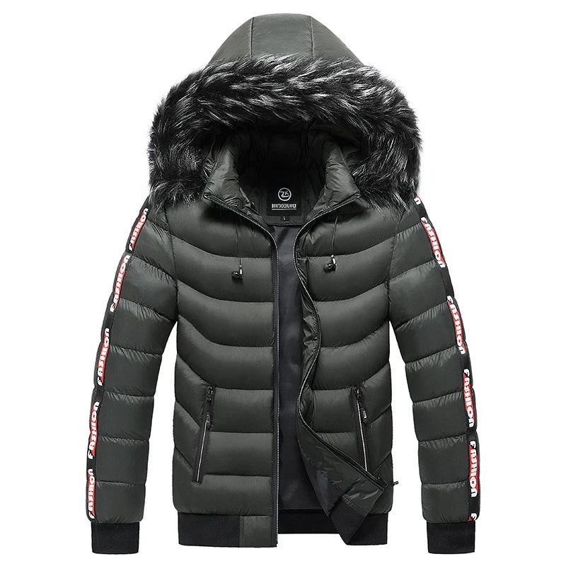 Hiver Hommes Velours Parka Manteau Col De Fourrure À Capuche Plus Épais Chaud Veste - Noir