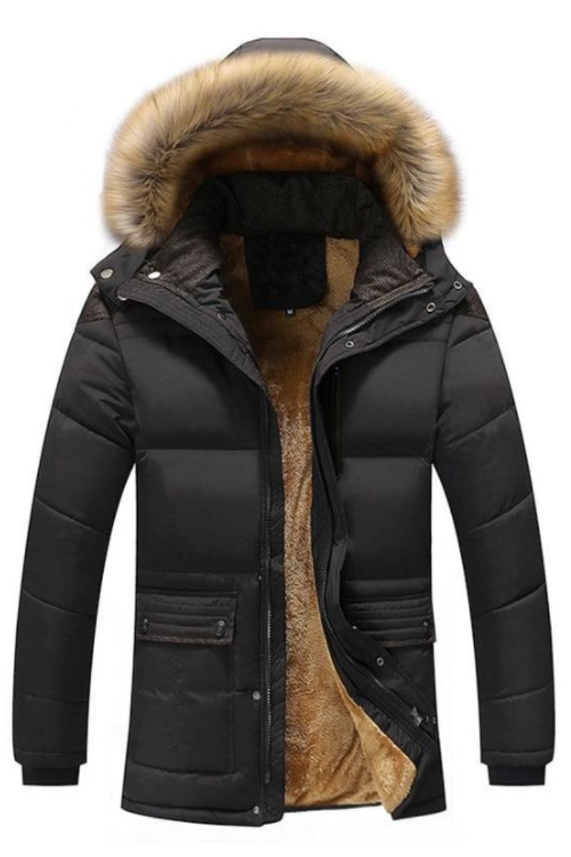 Hiver Hommes Veste Décontracté Fausse Fourrure Col Coton Thermique Parkas Manteaux Homme Polaire Chaud Coupe-vent Vestes À Capuche