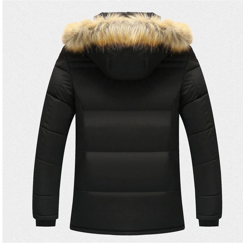 Hiver Hommes Veste Décontracté Fausse Fourrure Col Coton Thermique Parkas Manteaux Homme Polaire Chaud Coupe-vent Vestes À Capuche - Café