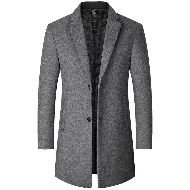 Hiver Laine Hommes Épais Manteau Col Montant Mâle Mélange Veste De Survêtement Smart Décontracté Trench - Noir