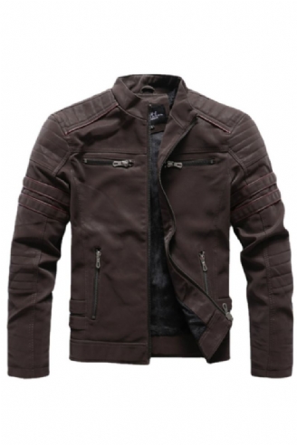 Hiver Moto Veste En Cuir Hommes Vintage Polaire Chaud Multi-poches En Manteau Mâle Fermeture Éclair Vêtements D'extérieur Automne Vestes