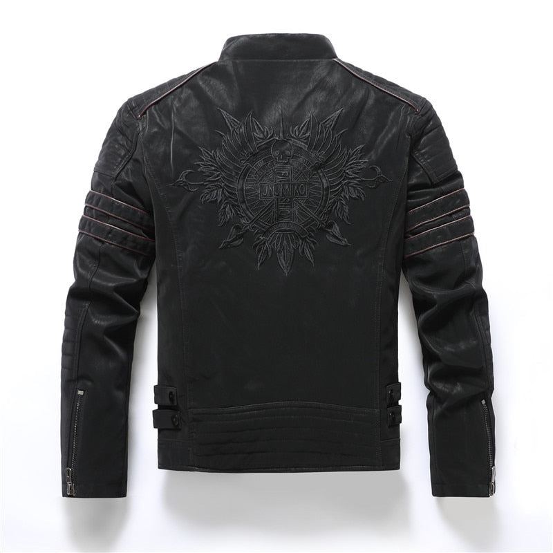 Hiver Moto Veste En Cuir Hommes Vintage Polaire Chaud Multi-poches En Manteau Mâle Fermeture Éclair Vêtements D'extérieur Automne Vestes - Noir01