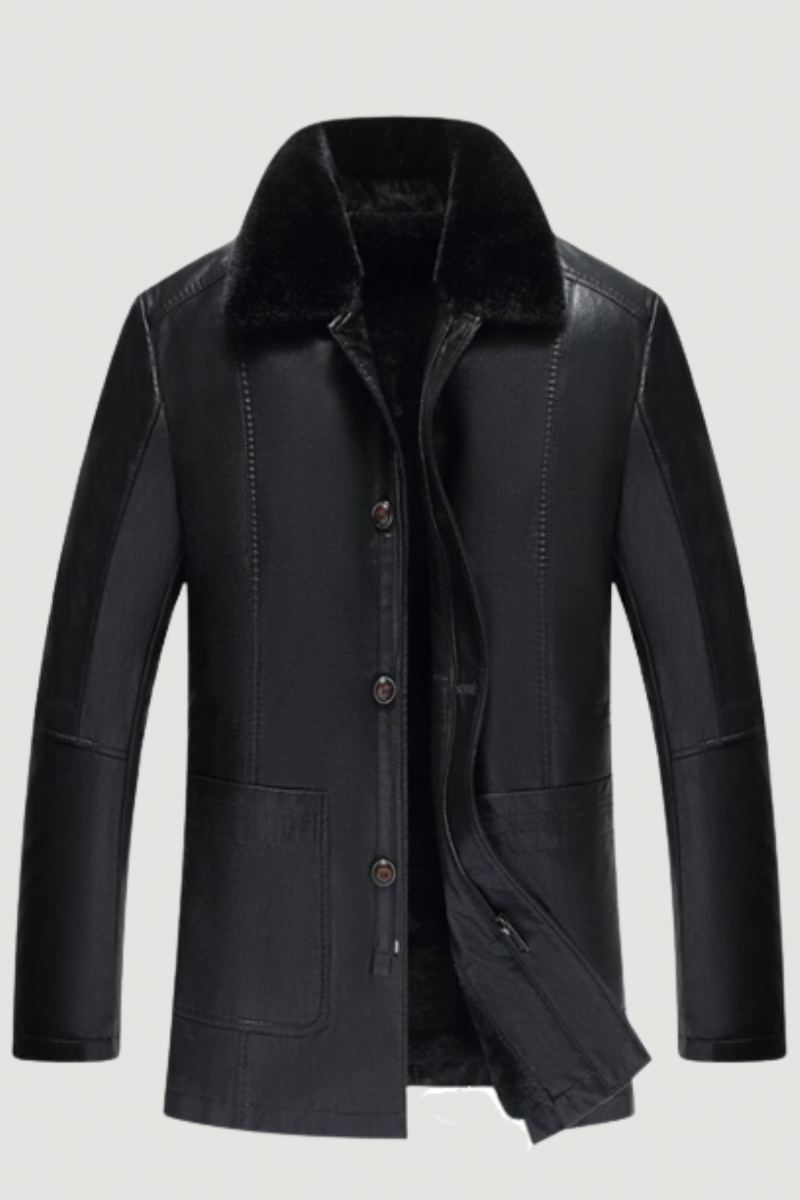 Hiver Noir Polaire Veste En Cuir Hommes Parka Manteau Pardessus Plus Velours Chaud Longue Section Décontracté Coupe-vent Vêtements D'extérieur