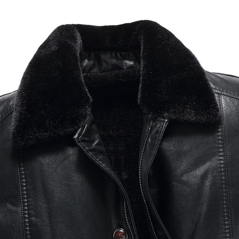 Hiver Noir Polaire Veste En Cuir Hommes Parka Manteau Pardessus Plus Velours Chaud Longue Section Décontracté Coupe-vent Vêtements D'extérieur - Noir