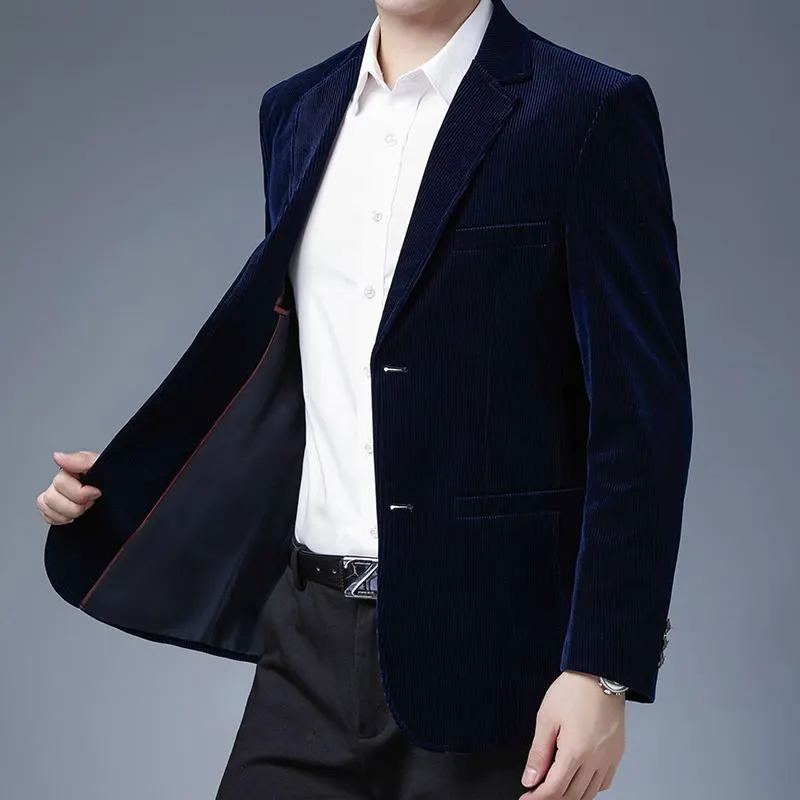 Homme Costume Décontracté Vestes Blazer Pour Hommes Mariage Vêtement D'extérieur Près Du Corps Mèche Blazers Manteaux Élégants - Bleu Marine