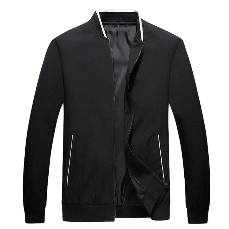 Hommes Bomber Veste Printemps Automne Mâle Affaires Décontracté Mince Manteau Haut Coupe-vent - Noir