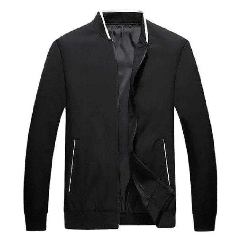 Hommes Bomber Veste Printemps Automne Mâle Affaires Décontracté Mince Manteau Haut Coupe-vent - Noir