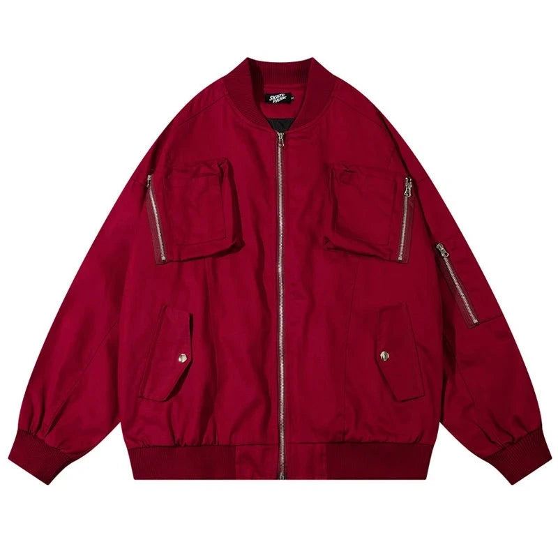 Hommes Cargo Veste Manteau Hip Hop Streetwear Ample Fonctionnel Multi Poches Vestes Vêtements D'extérieur Automne - Rouge