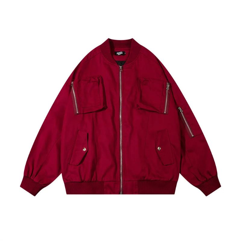 Hommes Cargo Veste Manteau Hip Hop Streetwear Ample Fonctionnel Multi Poches Vestes Vêtements D'extérieur Automne - Rouge