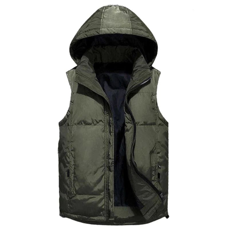 Hommes Doudoune Chaud Loisirs Gilet Sans Manches Fermeture Éclair Amovible Vestes À Capuche Matelassé - Noir