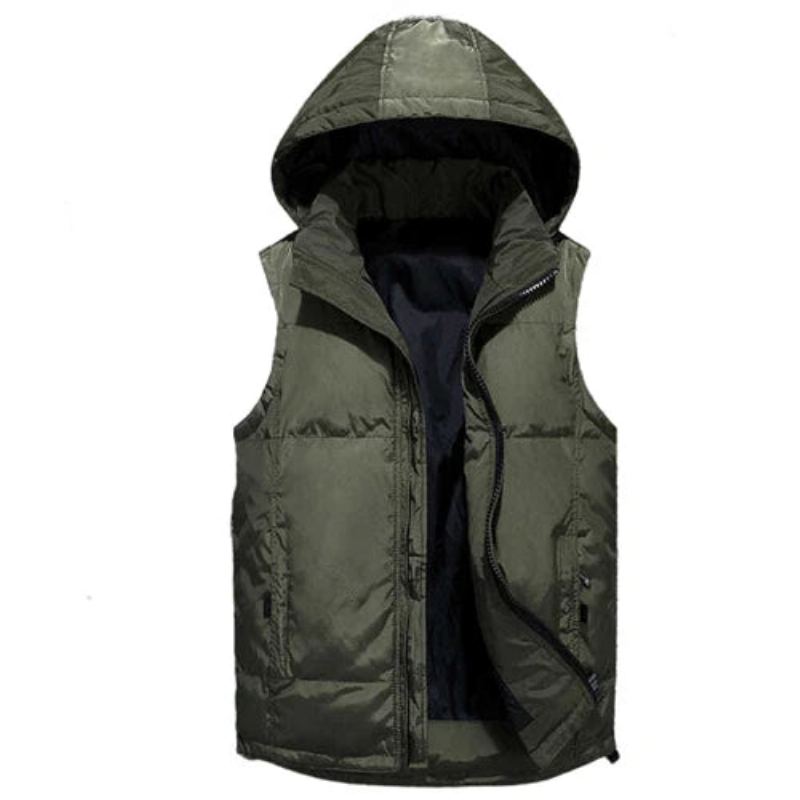 Hommes Doudoune Chaud Loisirs Gilet Sans Manches Fermeture Éclair Amovible Vestes À Capuche Matelassé - Noir