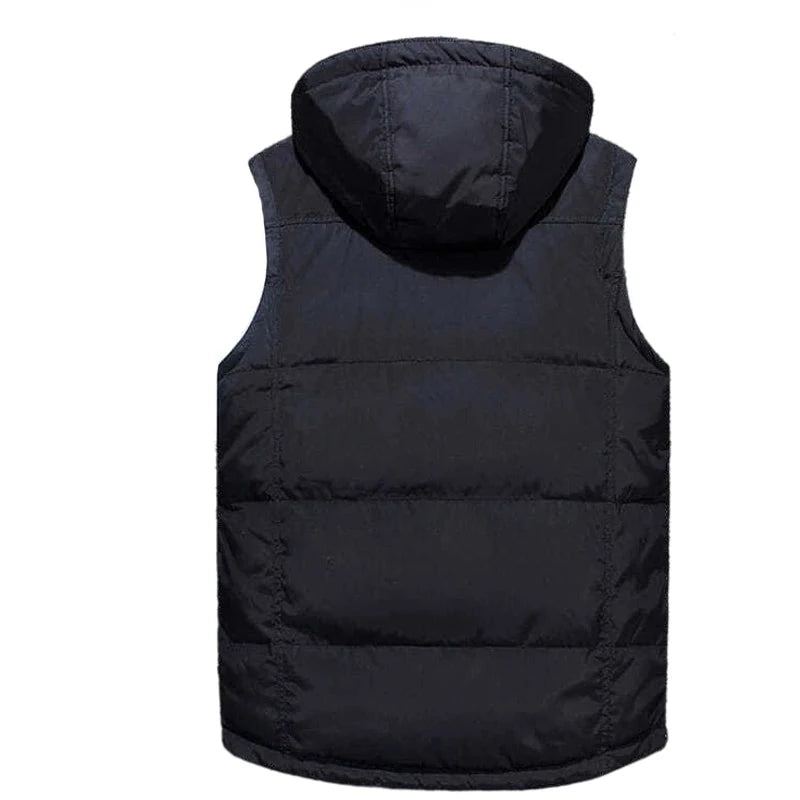 Hommes Doudoune Chaud Loisirs Gilet Sans Manches Fermeture Éclair Amovible Vestes À Capuche Matelassé - Noir