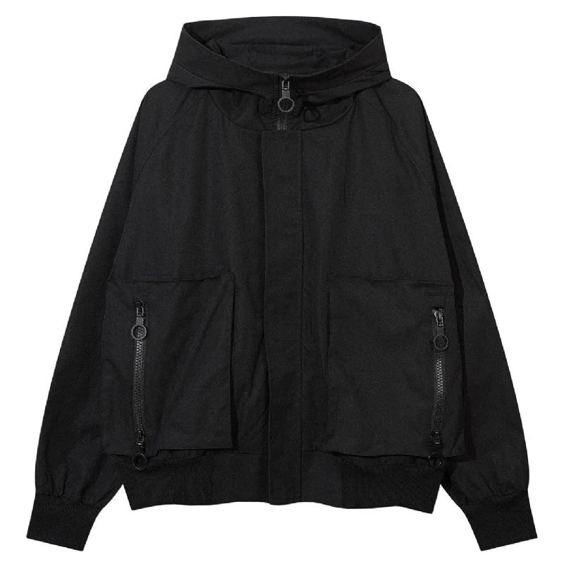 Hommes Hip Hop Streetwear Sweat Large Veste Polaire Grande Poche Zippée À Col Roulé - Noir