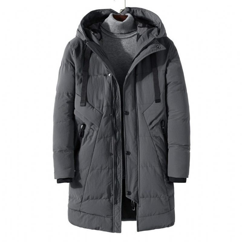 Hommes Hiver Longue Épaisse Parkas Veste D'extérieur Mâle Décontracté Ample Chaud Coton Rembourré Manteau Pardessus - Noir