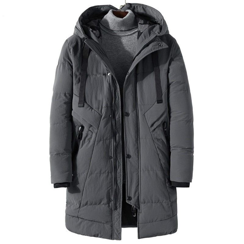 Hommes Hiver Longue Épaisse Parkas Veste D'extérieur Mâle Décontracté Ample Chaud Coton Rembourré Manteau Pardessus - Noir