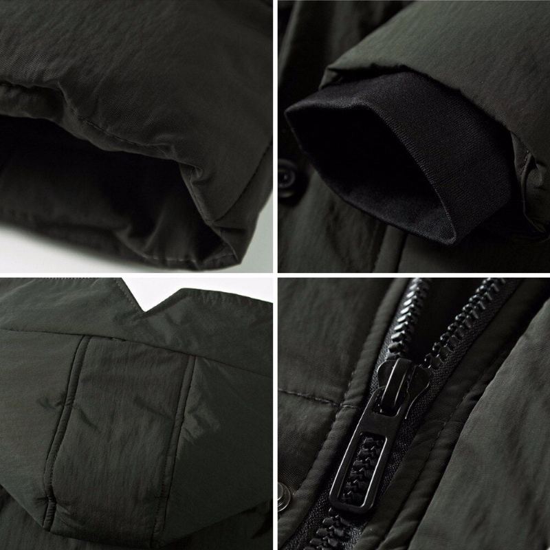 Hommes Hiver Longue Épaisse Parkas Veste D'extérieur Mâle Décontracté Ample Chaud Coton Rembourré Manteau Pardessus - Noir