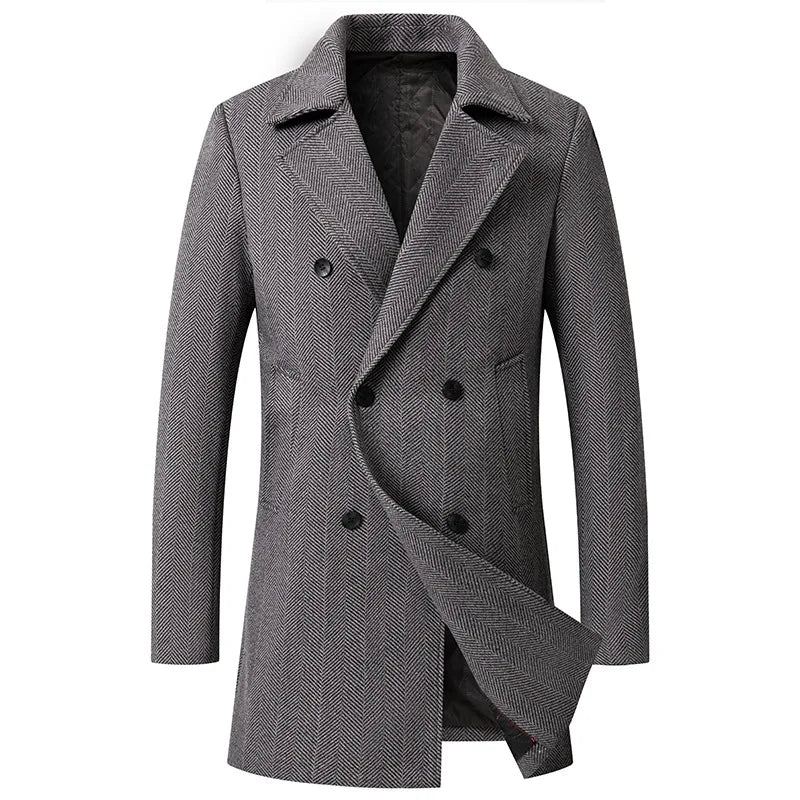 Hommes Laine Pardessus Nouveau Vintage Tweed Longues Vestes Affaires Formel Mâle Costume Blazer - Kaki