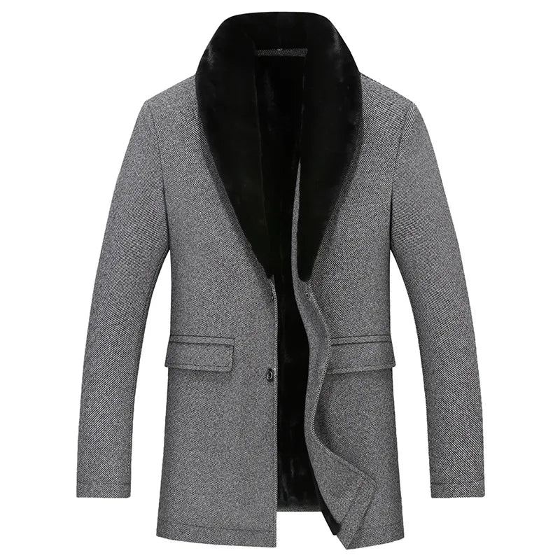 Hommes Manteau De Laine Hiver Long Veste D'hiver Automne Mélange Pardessus Trench Coat - Gris