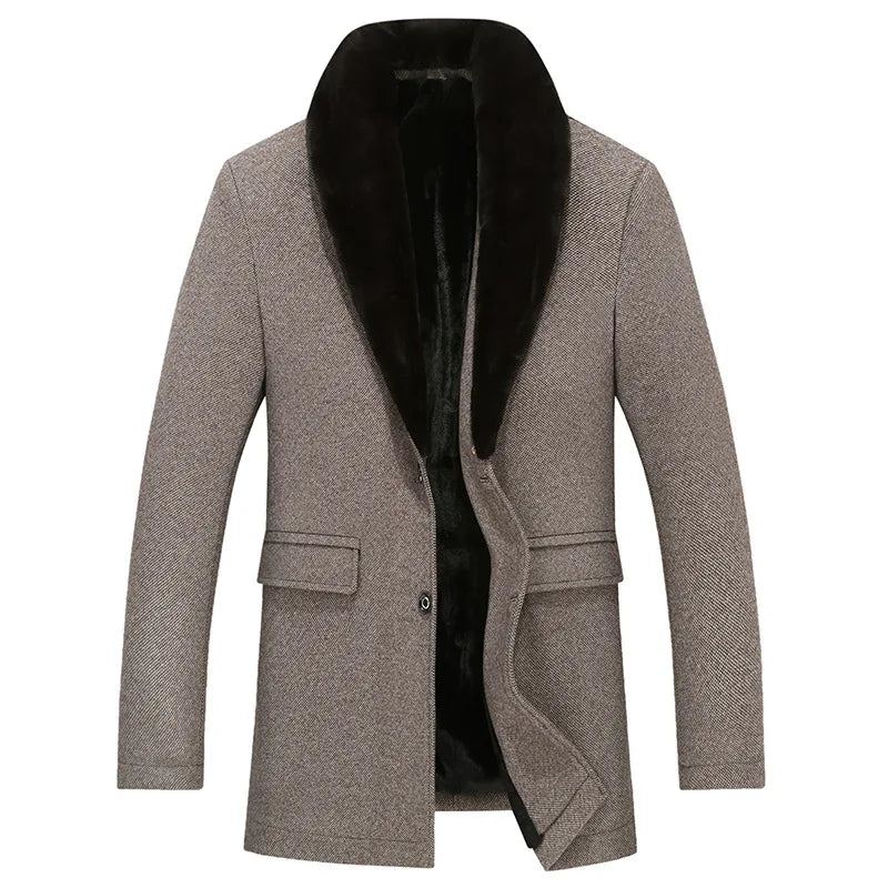 Hommes Manteau De Laine Hiver Long Veste D'hiver Automne Mélange Pardessus Trench Coat - Gris