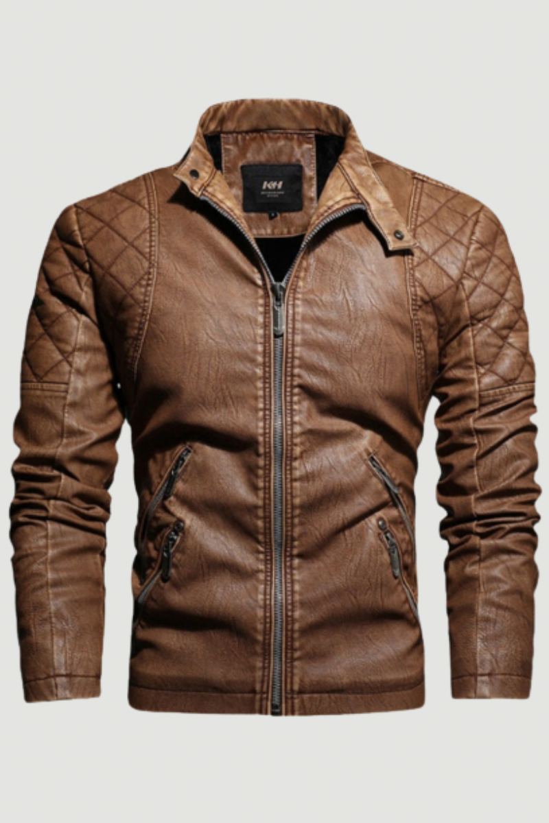 Hommes Moto Décontracté Broderie Biker Manteau Fermeture Éclair Polaire Veste Automne Hiver Faux Cuir Vestes