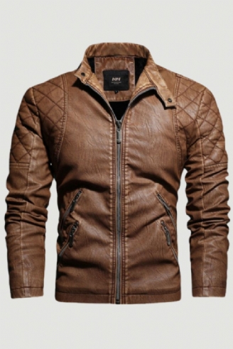 Hommes Moto Décontracté Broderie Biker Manteau Fermeture Éclair Polaire Veste Automne Hiver Faux Cuir Vestes