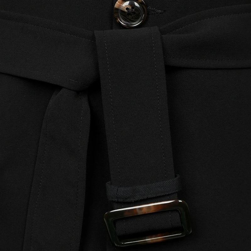 Hommes Printemps Automne Coupe-vent Pardessus Longs Trench Manteaux Avec Ceinture Pour Manteau À Double Boutonnage - Noir