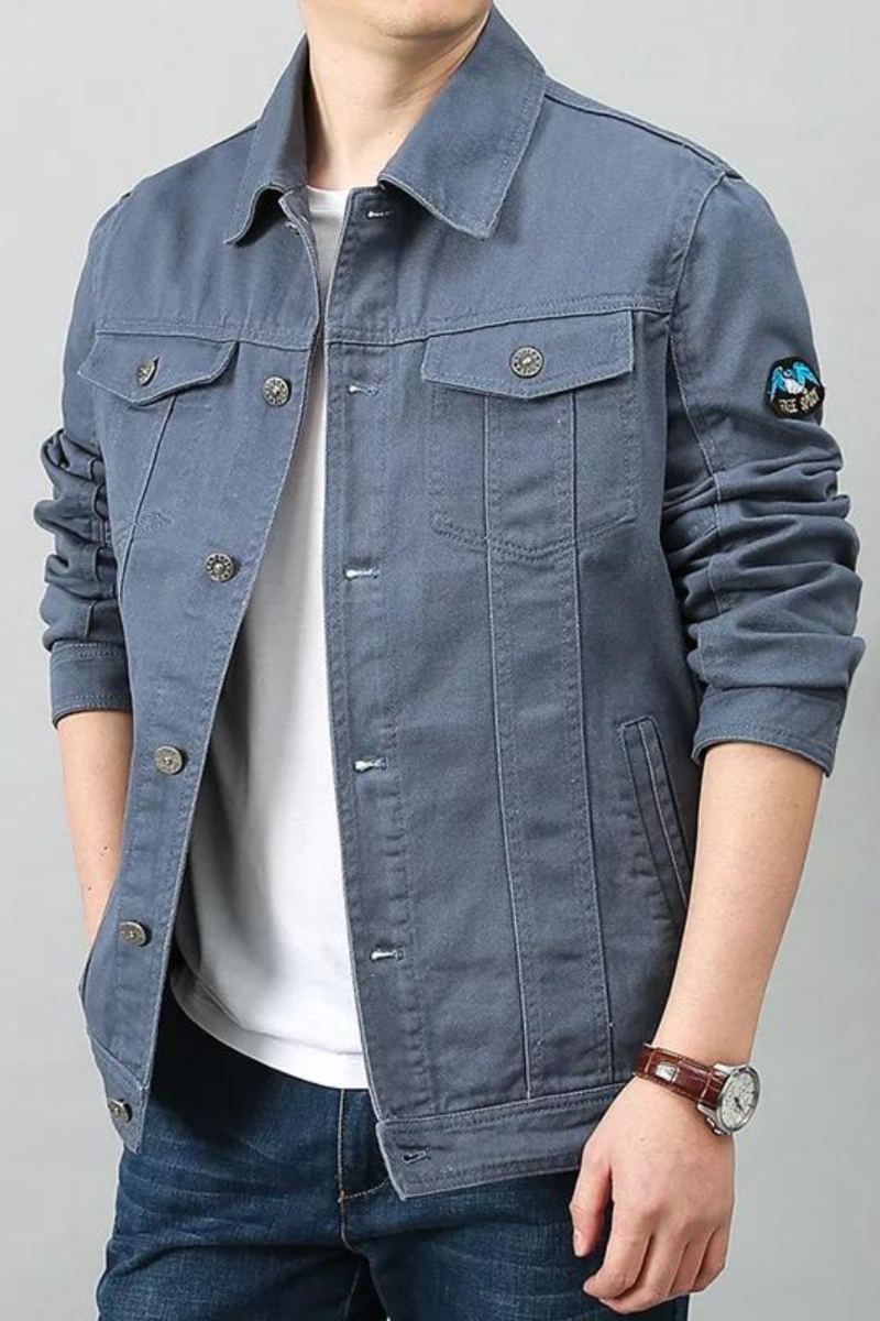 Hommes Printemps Automne Haut Décontracté Coton Denim Veste Tendance Revers Bomber Tactique Vestes