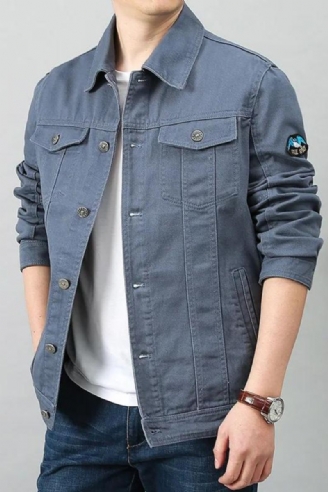 Hommes Printemps Automne Haut Décontracté Coton Denim Veste Tendance Revers Bomber Tactique Vestes