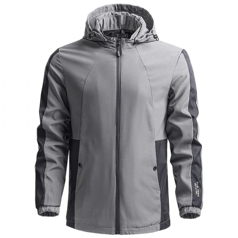 Hommes Printemps Automne Veste À Capuche Manteau Coupe-vent Décontracté Vêtement D'extérieur Pour Homme En Plein Air - Gris