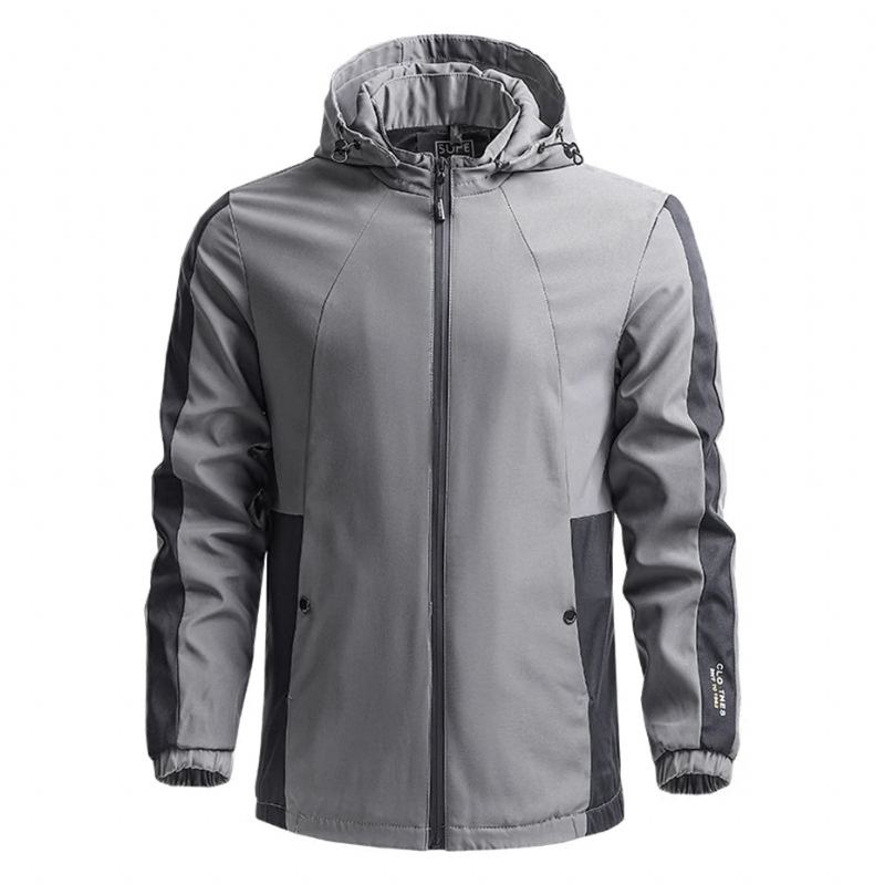 Hommes Printemps Automne Veste À Capuche Manteau Coupe-vent Décontracté Vêtement D'extérieur Pour Homme En Plein Air - Gris