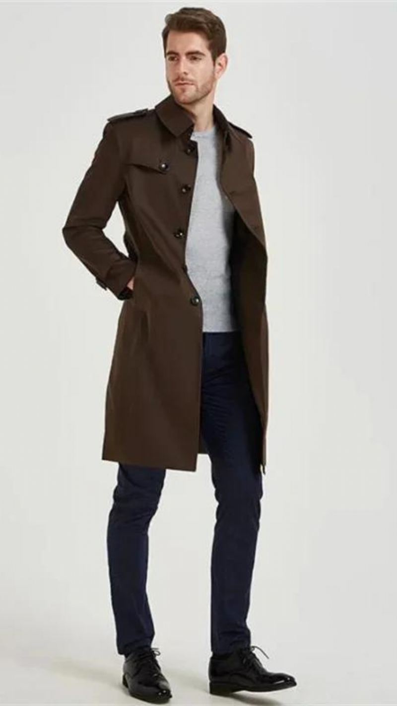 Hommes Trench Manteau Coupe-vent Longue Jeunesse Automne Style Britannique