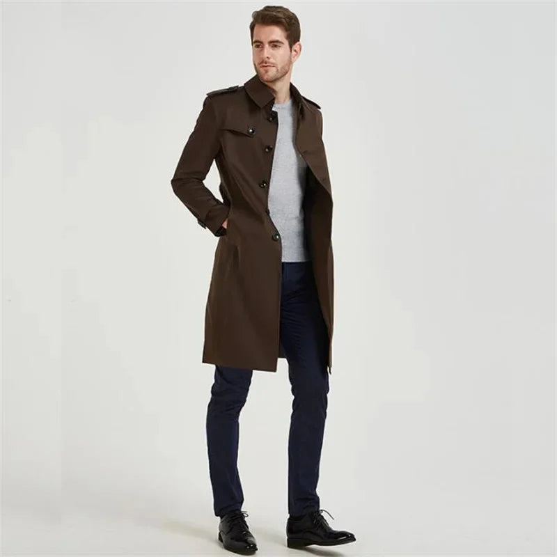 Hommes Trench Manteau Coupe-vent Longue Jeunesse Automne Style Britannique - Brun